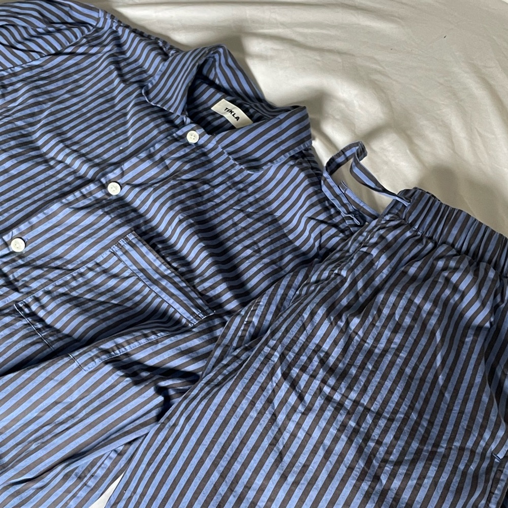 Tekla Striped Poplin Pajama Set